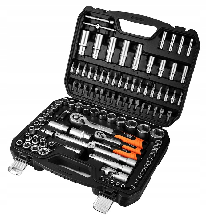 NEO TOOLS Zestaw Kluczy Nasadowych 108 el. 1/2" 1/4" Walizka Stal CrV