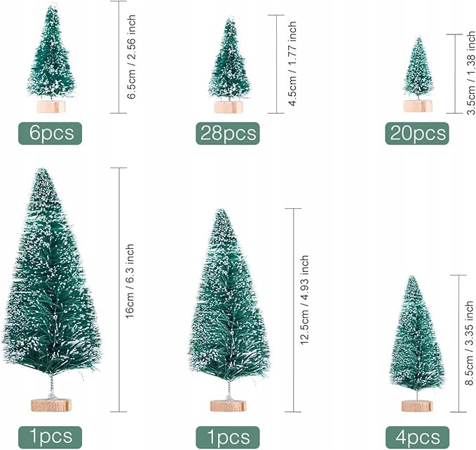 CHOINKI DO STROIKÓW WIELKI ZESTAW MINI CHOINEK NA STÓŁ 60 SZTUK