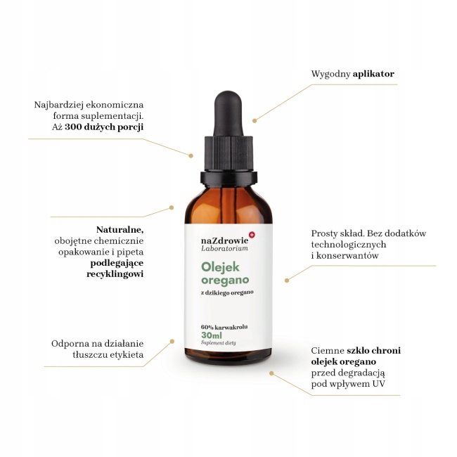 OLEJEK OREGANO 30ml z dzikiego oregano 60% karwakrolu NATURALNY 100% czysty