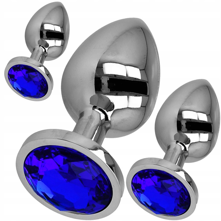 Zestaw 3 Korków Analnych Stalowych Plug S M L Granatowy Kryształ Diamencik