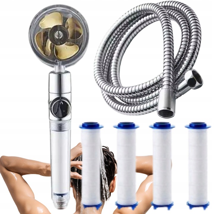 TURBO SŁUCHAWKA PRYSZNICOWA WENTYLATOR+WĄŻ+4xFILTR OSZCZĘDNA NAPOWIETRZAJĄC