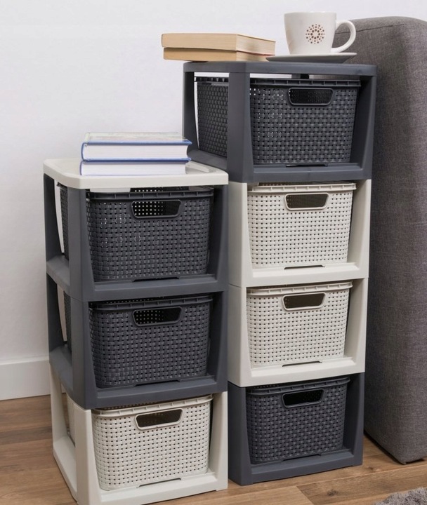 REGAŁ KOMODA STOJAK Z 2 KOSZAMI RATTAN BRANQ 1727A