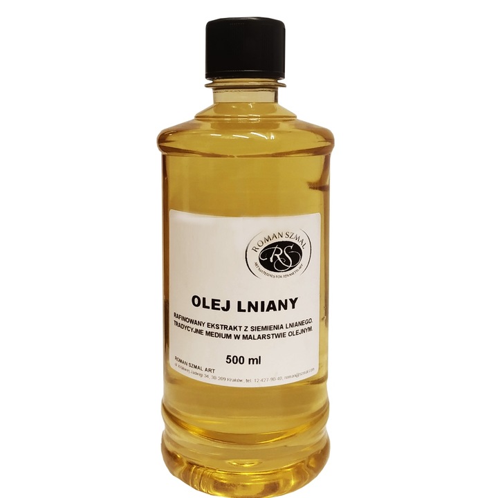 Olej lniany rafinowany ROMAN SZMAL medium do farb olejnych POŁYSK 500ml