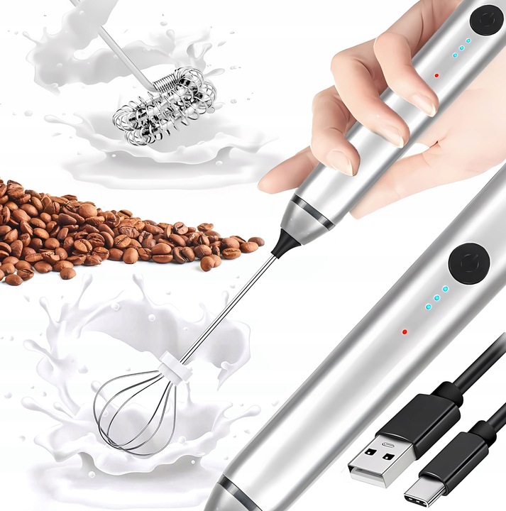 RĘCZNY SPIENIACZ UBIJACZ DO MLEKA KAWY MINI MIKSER 2w1 STAL NIERDZEWNA