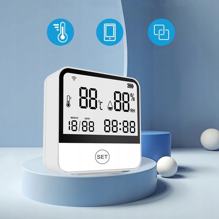 Stacja pogodowa WiFi Termometr Higrometr ZDALNY DOSTĘP Zegar Aplikacja