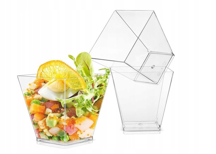 Zestaw Pojemniki piramidki na desery deserki mini 200ml + łyżeczki 50