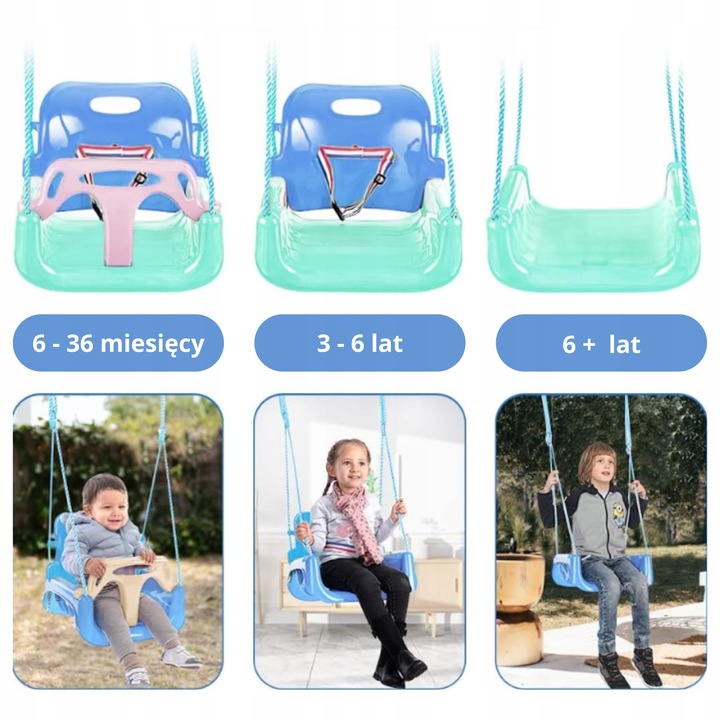 Huśtawka Ogrodowa Modułowa domowa dla Dzieci 3w1 Mocna na Linach Bezpieczna