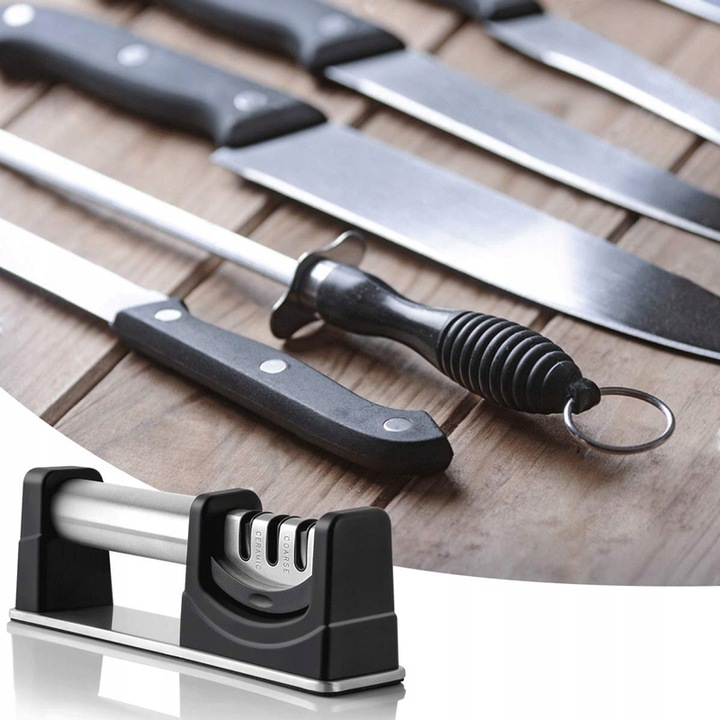 OSTRZAŁKA DO NOŻY KUCHENNYCH DIAMENTOWA OSTRZAŁKA OSEŁKA 3w1 TRÓJFAZOWA