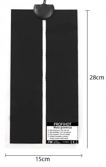 MATA GRZEWCZA GRZEJNA DO TERRARIUM 15x28cm 7W TERMOSTAT DLA GADÓW