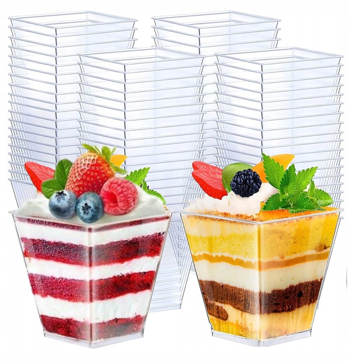 KUBEK PUCHARKI NA PRZEKĄSKI 120ML 50SZT DESERY POJEMNIK NA DESER KWADRATOWY