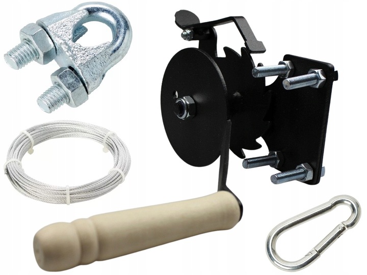 KOŁOWROTEK ZESTAW DO GRILLA SZYBKI MONTAŻ KORBKA linka karabińczyk