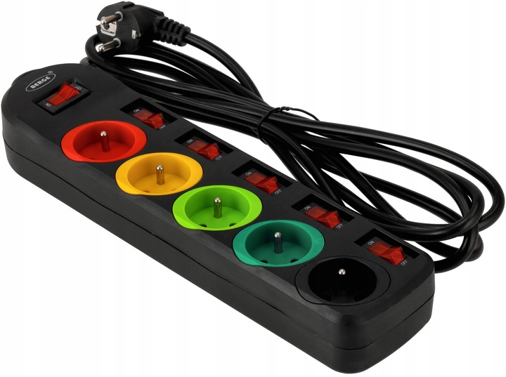 Przedłużacz Listwa Zasilająca Sieciowa 5 Gniazd 230V 3M kolorowy on/of