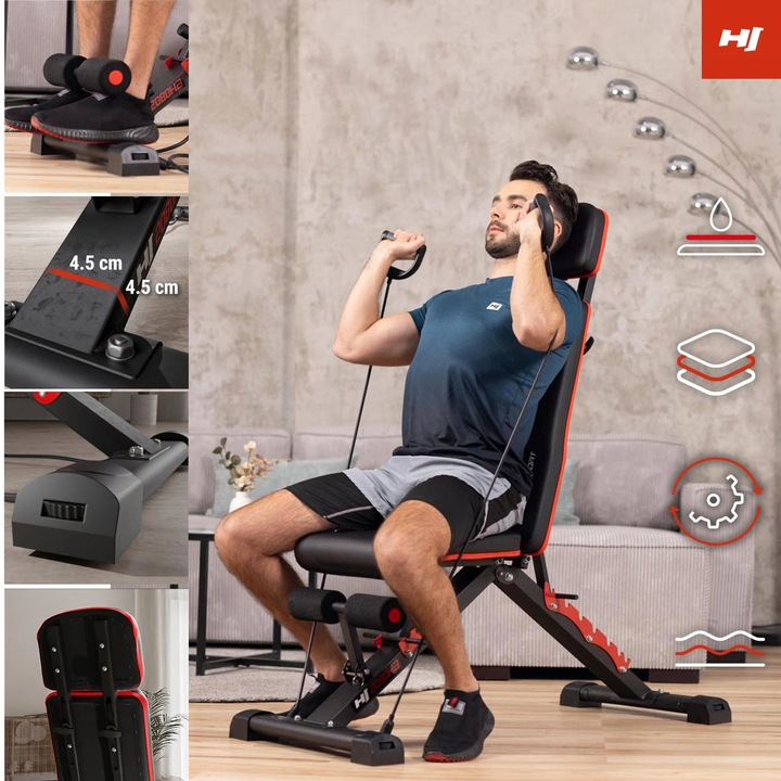 Ławka treningowa z ekspanderami regulowana hopsport 250 kg składana