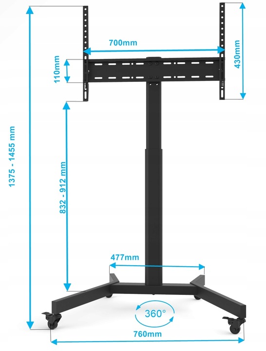 Podłogowy Mobilny Stojak TV pod Telewizor Uniwersalny Regulowany