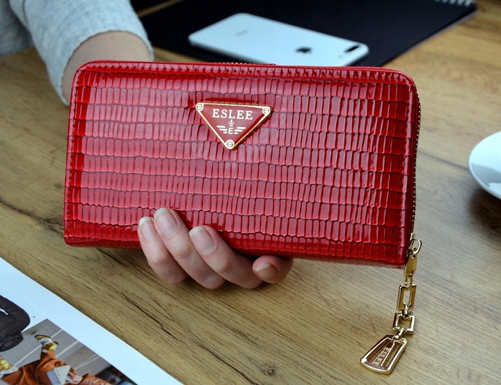 PORTFEL DAMSKI PODWÓJNY Czerwony Organizer Duży stylowy