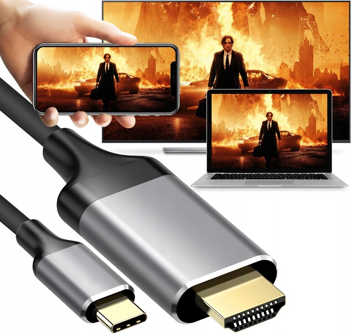 KABEL PRZEWÓD ADAPTER PRZEJŚCIÓWKA USB-C 3.1 TYP C DO HDMI 4K MHL 200cm 2M