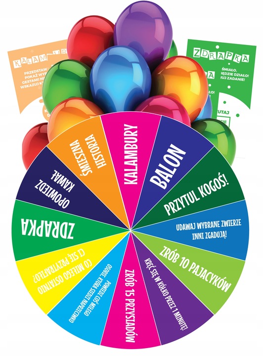 KOŁO FORTUNY dla dzieci ZABAWA + 20 x BALON + 20 x ZDRAPKA + 20 x