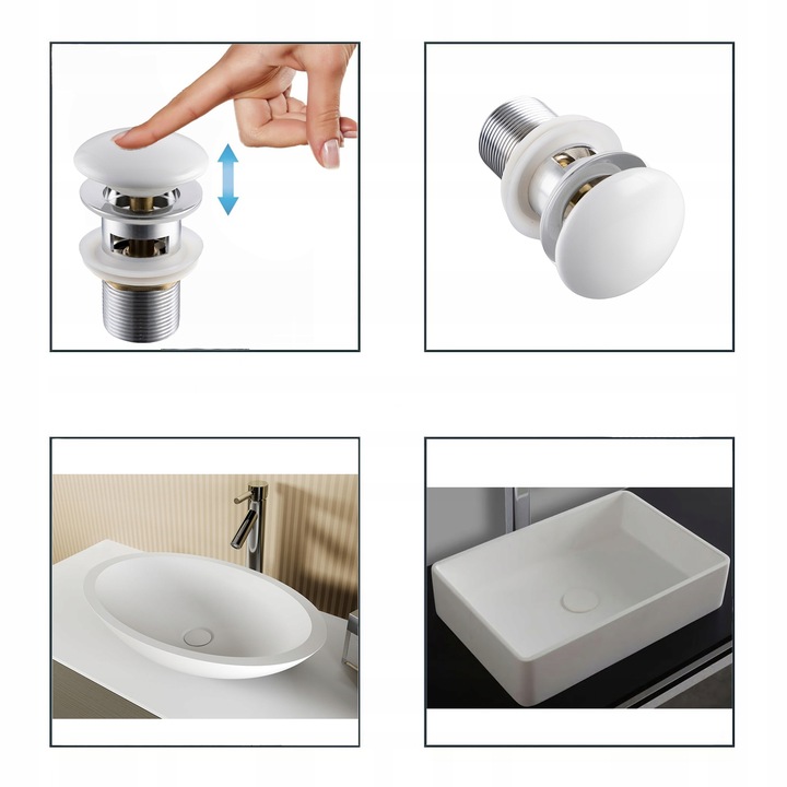 KOREK DO UMYWALKI CERAMICZNY Biały umywalkowy z przelewem