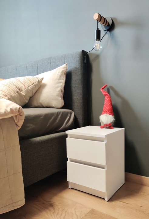 Szafka nocna, dwie szuflady stolik nocny, biała, salon sypialnia biuro