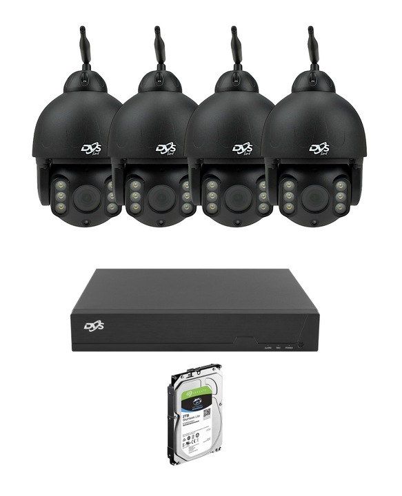 ZESTAW KAMER WIFI OBROTOWE 8Mp 4K MONITORING 4 KAMERY BEZPRZEWODOWE DVS 2TB