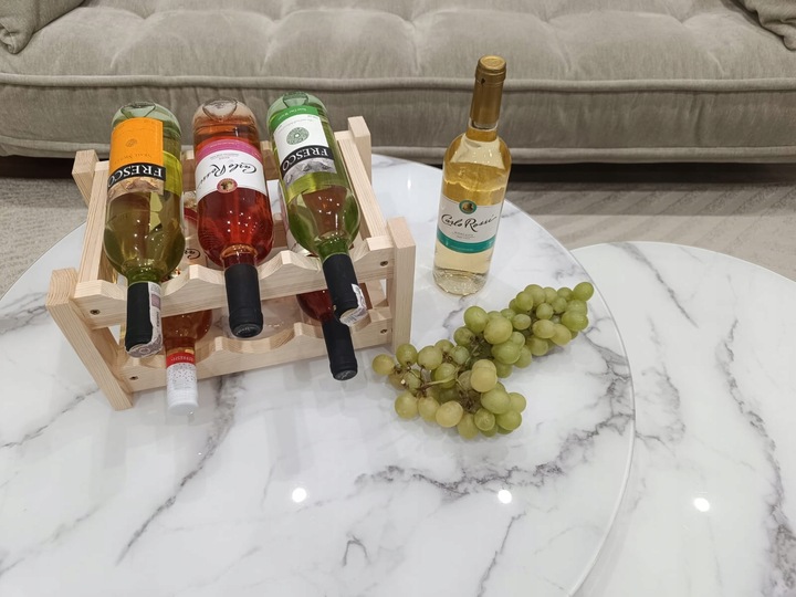 Stojak na 6 butelek wina, 34 x 24 x 17,5 cm drewno z elementami