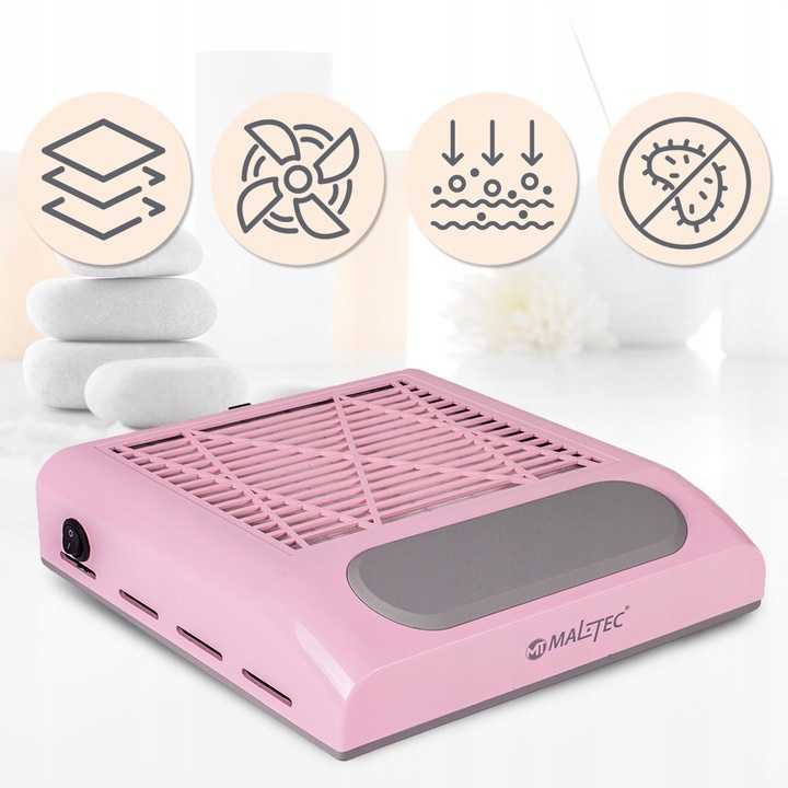 POCHŁANIACZ PYŁU DO PAZNOKCI BEZWORKOWY KASETOWY FILTR 80W RÓŻOWY