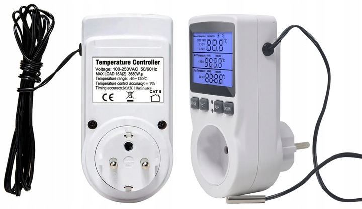 TERMOSTAT ELEKTRONICZNY REGULATOR TEMPERATURY GNIAZDO SIECI 230V max.