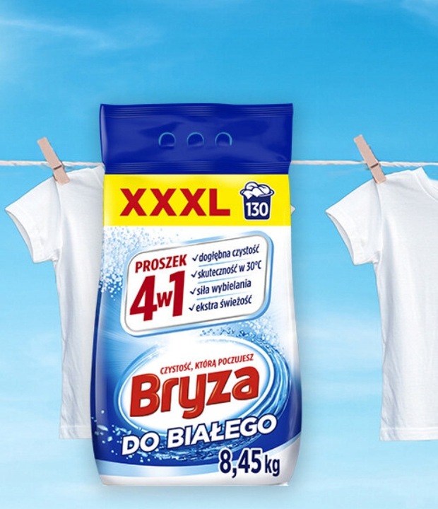 BRYZA Proszek do Prania BIAŁYCH UBRAŃ BEZ PLAM ZABRUDZEŃ Świeżość Czystość