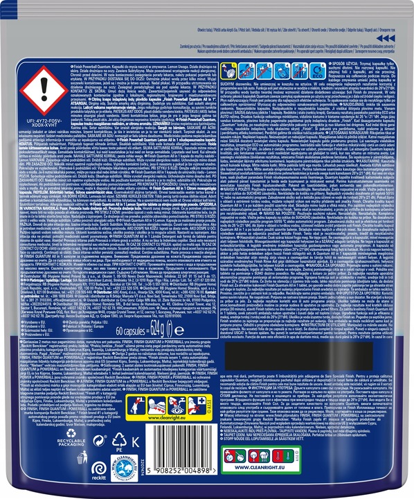 Finish Quantum All-in-1 Kapsułki do zmywarki cytryna lemon 60 Sztuk