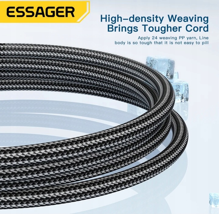 Kabel 2 metry czarny Essager USB A do USB-C 6A SZYBKIE ŁADOWANIE 120W 6A 2M