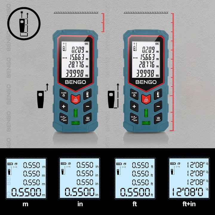 DALMIERZ LASEROWY 50m MIERNIK ODLEGŁOŚCI CYFROWY kątomierz poziomica
