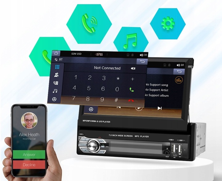 RADIO SAMOCHODOWE 1DIN 7'' BT WYSUWANY EKRAN DOTYKOWY MIRROR LINK