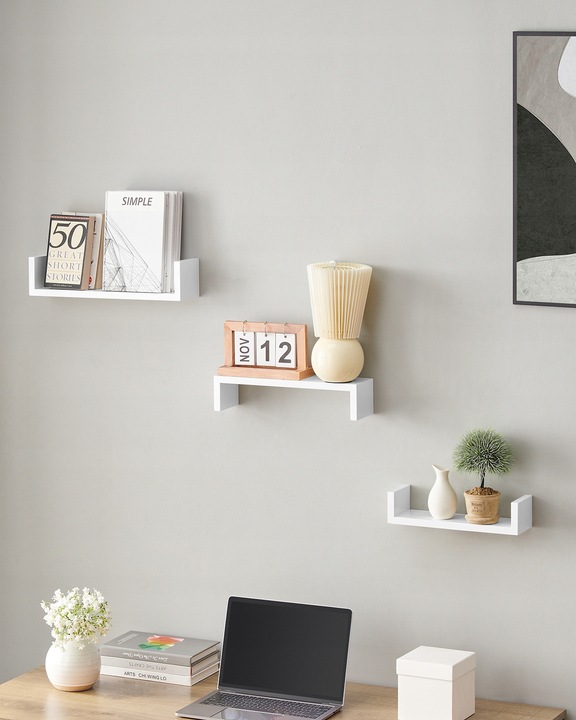 Półka Wisząca Ścienna Zestaw 3 Półek na Książki do Salonu Biała