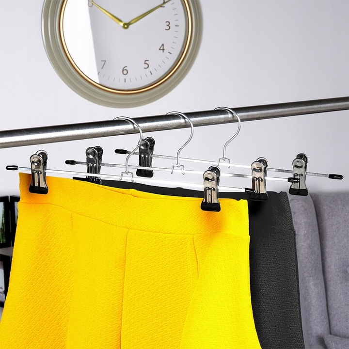 12x Wieszaki METALOWE wiszące z klipsami odzieżowe szafy spodnie
