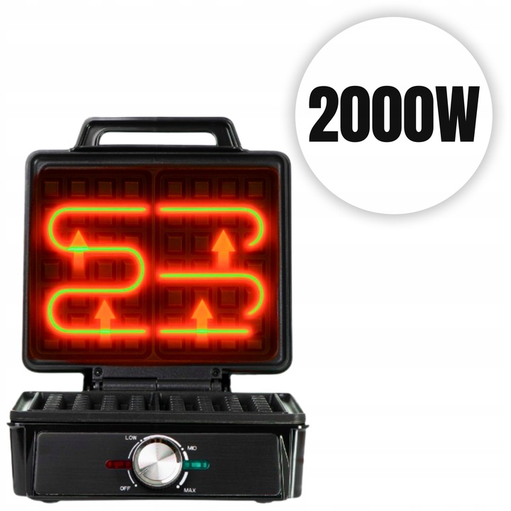 GOFROWNICA 2000W OPIEKACZ DO GOFRÓW MOCNA Z REGULACJĄ TEMPERATURY