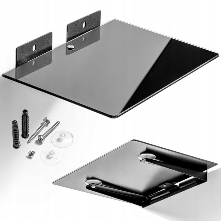 PÓŁKA ŚCIENNA RTV WISZĄCA SZKLANA DEKODER KONSOLA ODTWARZACZ DVD MAX 10 KG