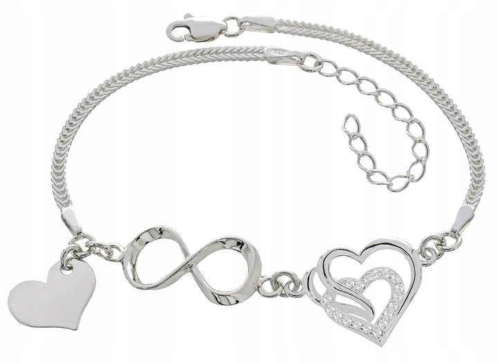 Bransoletka srebrna damska Serce Nieskończoność