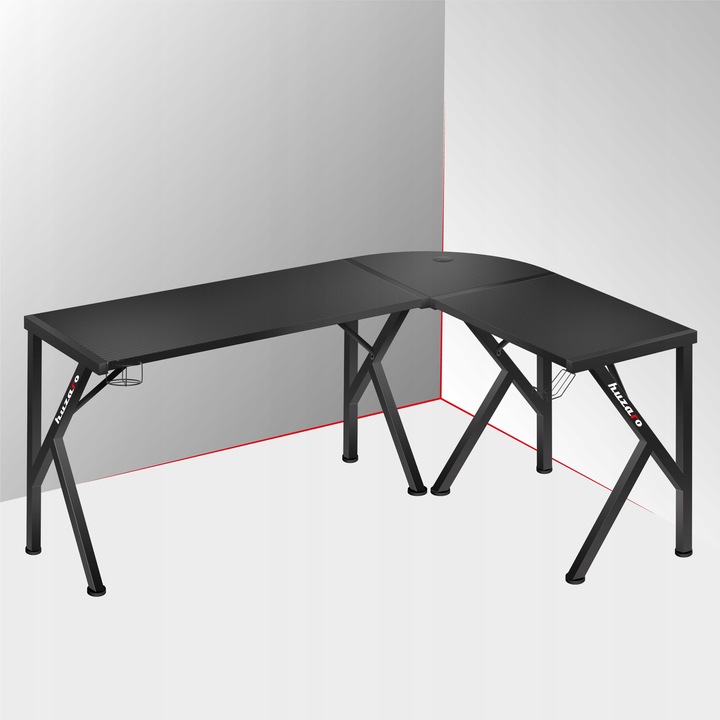 Biurko narożne gamingowe HUZARO czarne komputerowe młodzieżowe do
