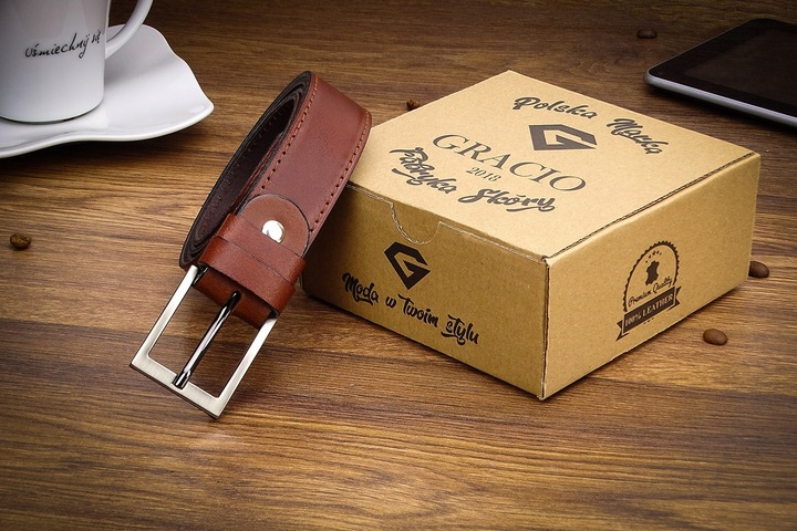 GRACIO pasek skóra męski 120 brązowy GARNITUROWY