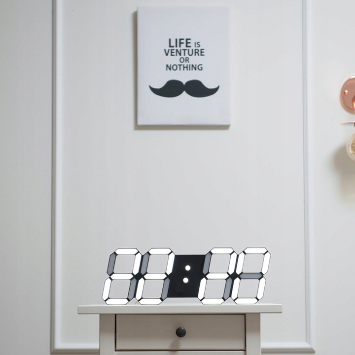 ZEGAR ELEKTRONICZNY WYŚWIETLACZ LED BUDZIK TERMOMETR ALARM DATA CZARNY