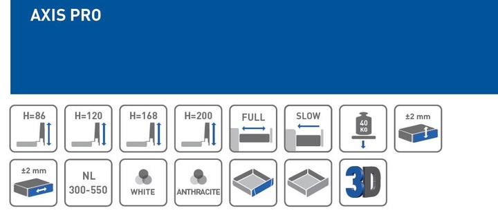 SZUFLADA GTV AXIS PRO 400C1 WYSOKA L400 H167 BIAŁA CICHY DOMYK WYSUW