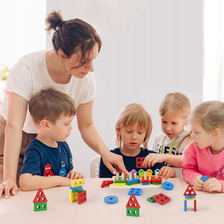 V4 ŁOWIENIE RYBEK SORTER DREWNIANY UKŁADANKA FIGURY 4 WIEŻE WĘDKA RYBKI 2w1