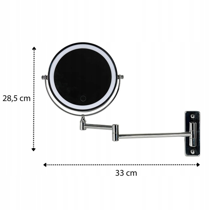 Lusterko kosmetyczne do makijażu podświetlane led obrotowe srebrne