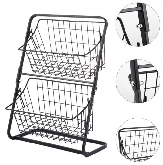 Koszyk Piętrowy Dwupoziomowy na Owoce Warzywa Czarny Organizer do