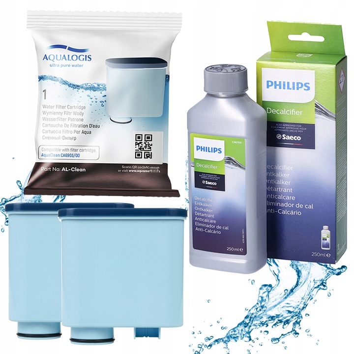 2x Filtr Wody Do Ekspresu Saeco AL-Clean + Odkamieniacz 250ml