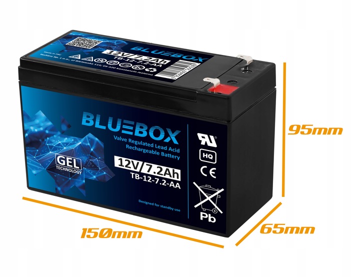 AKUMULATOR ŻELOWY BEZOBSŁUGOWY UPS 12V 7.2Ah (wymiar 7Ah, 7.5Ah, 9Ah, 10Ah)