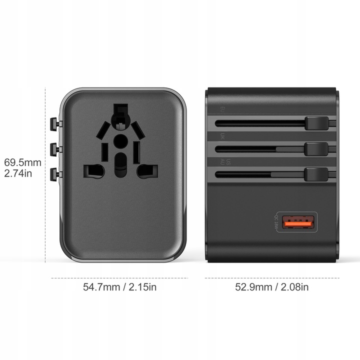 Uniwersalna Przejściówka ADAPTER Gniazda USA UK EU AUST Ładowarka USB