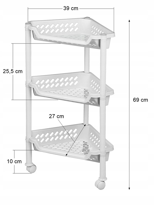 Stojak łazienkowy na kółkach półka regał organizer biały praktyczny do