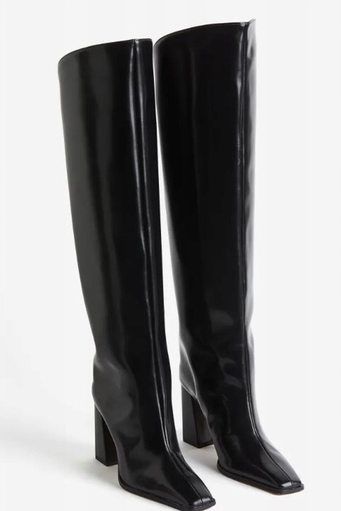 H&M KOZAKI DAMSKIE WYSOKIE ZA KOLANO KLOCEK MUSZKIETERKI CZARNE 39 Y_E