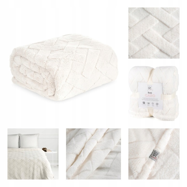 MIĘKKI KOC PLED GRUBY PUSZYSTY TŁOCZONY 200x220 NARZUTA NA ŁÓŻKO KANAPĘ